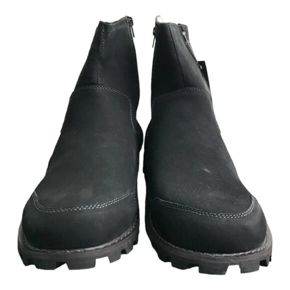 MUK LUKS‎ Boots Mens 11 Black Ankle Faux Suede Shearling Lined Zipper Lug Sole